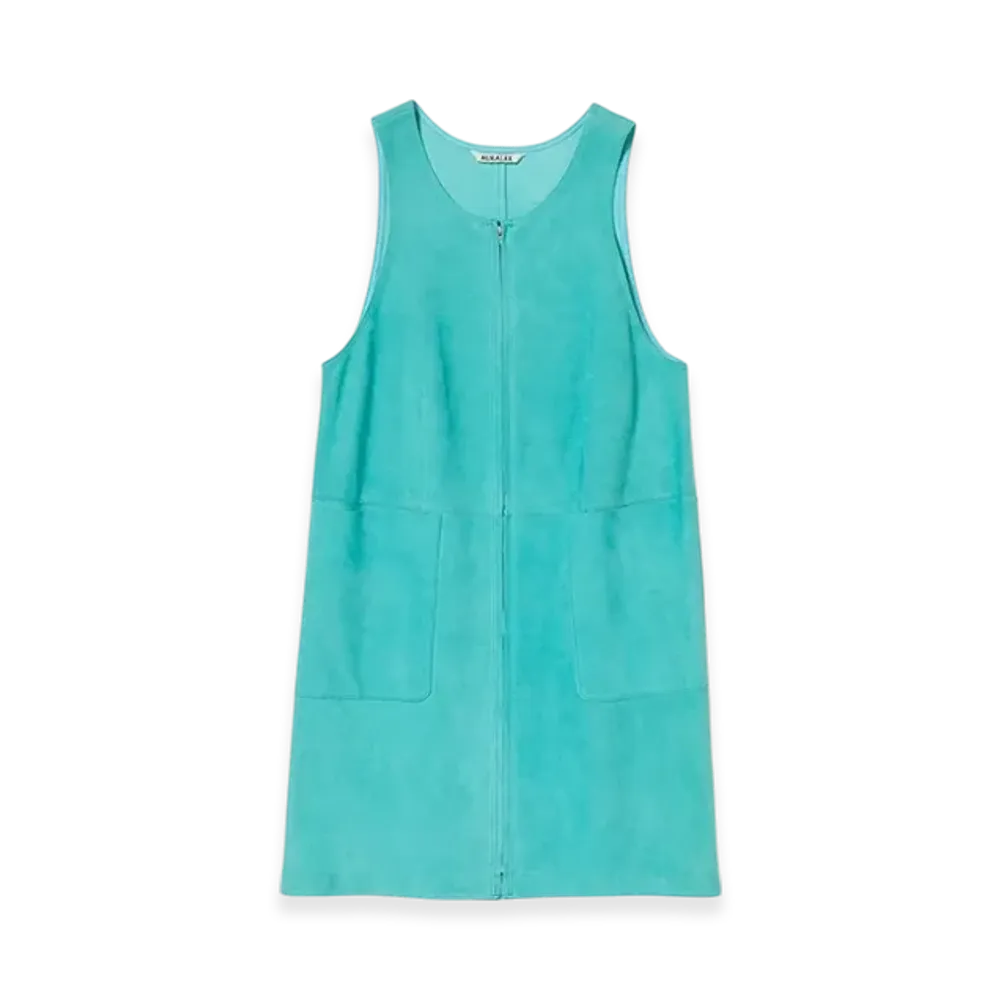 AURALEE Lamb Suede Zip Mini Dress "Aqua Blue"