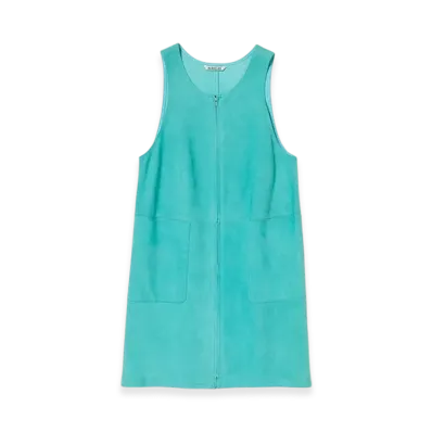 AURALEE Lamb Suede Zip Mini Dress "Aqua Blue"