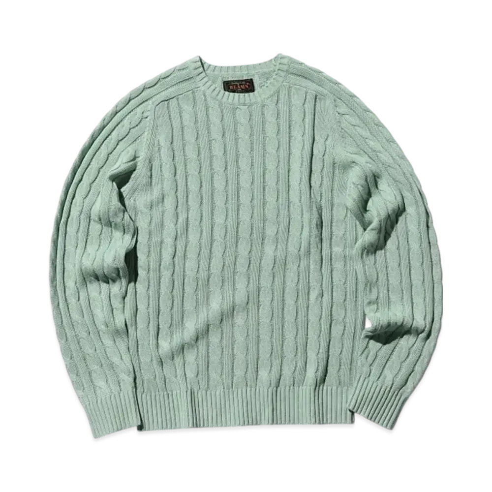 BEAMS Crew Cable Cotton Linen "Turqoise"