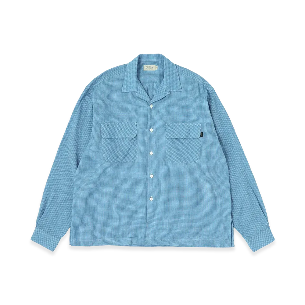 SEDAN ALL-PURPOSE Double Gauze Plaid Open Collar Shirt "Off White/Blue"