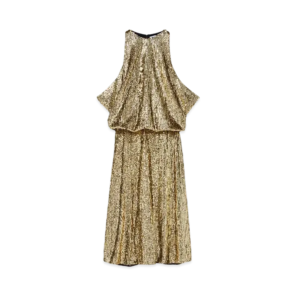 Alexander McQUEEN Draped Sequin Dress "Gold"