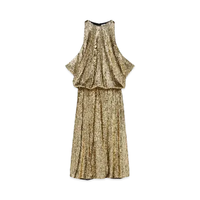 Alexander McQUEEN Draped Sequin Dress "Gold"