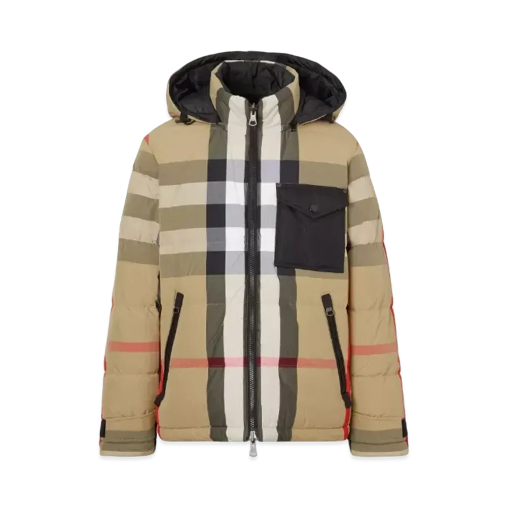 Burberry Men's Reversible Check Nylon Puffer Jacket "Archive Beige/Black"
