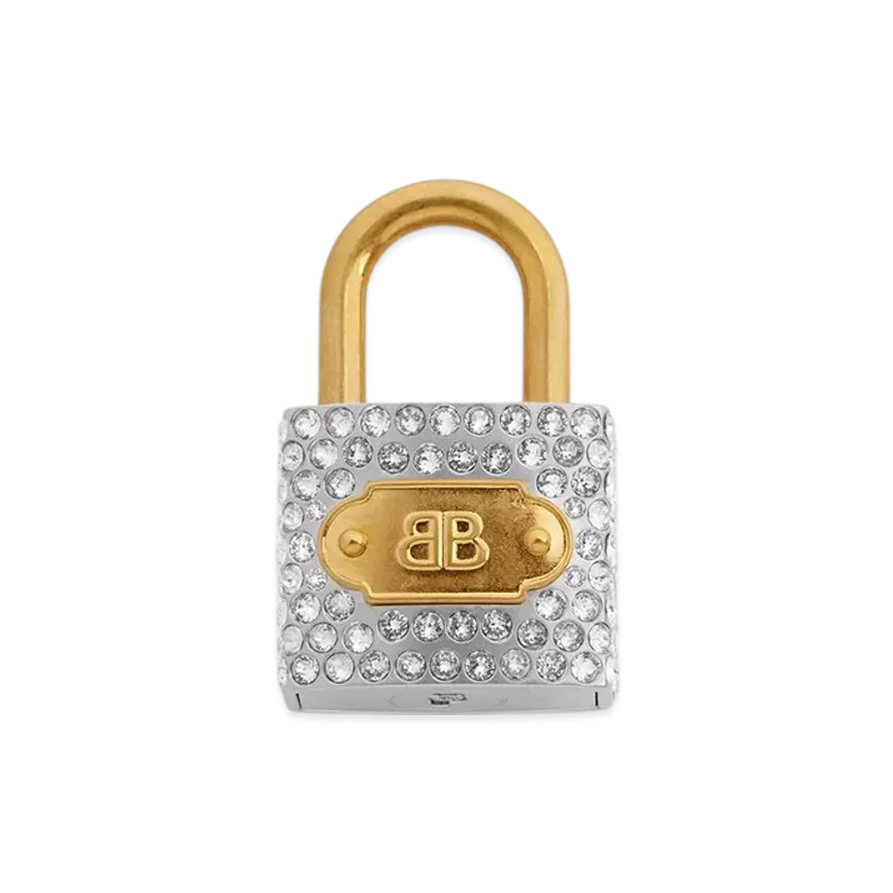 BALENCIAGA Charm/Keyring BB Padlock with Rhinestones "Silver"