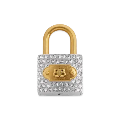 BALENCIAGA Charm/Keyring BB Padlock with Rhinestones "Silver"