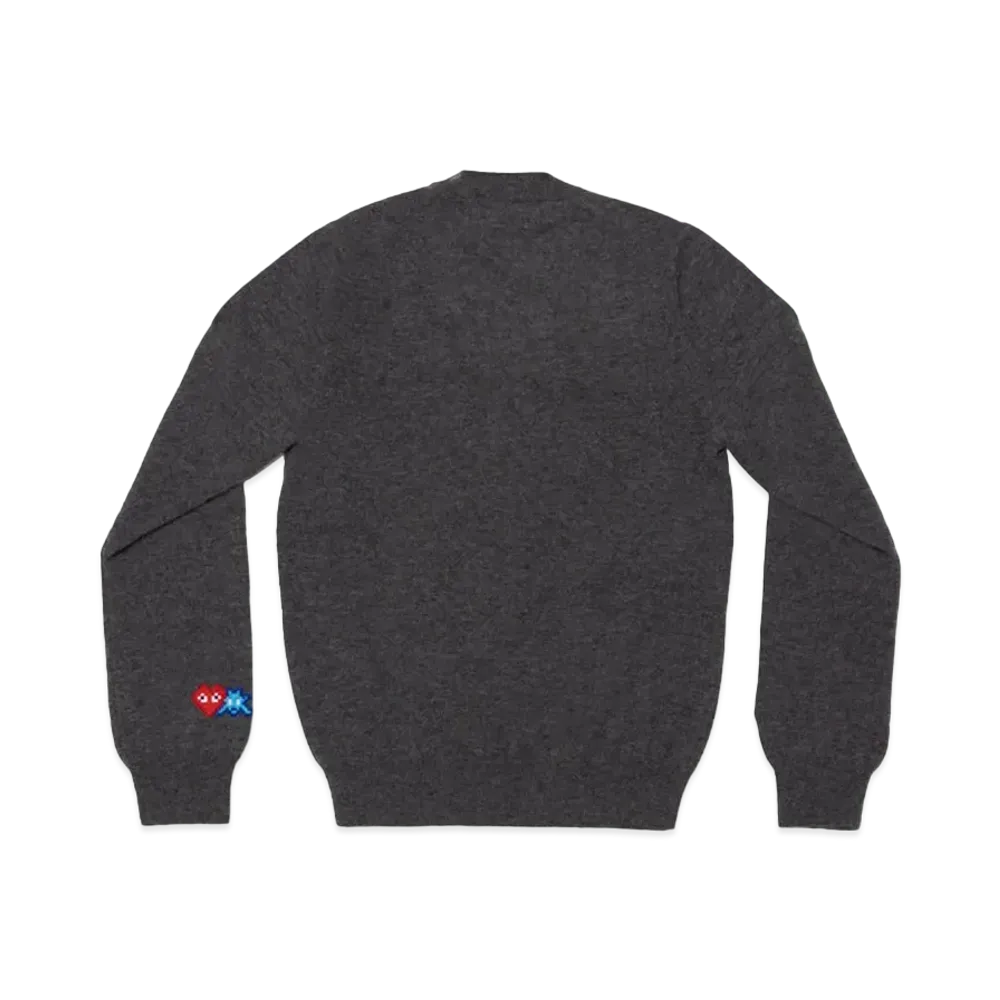 PLAY COMME des GARCONS Invader Lambswool V Neck Sweater "Medium Grey"