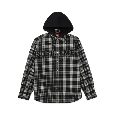 Supreme Appliqué Hooded Flannel Shirt "Black"