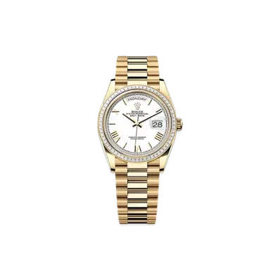 ROLEX Day-Date 36mm Yellow Gold Diamond 128398TBR "White"