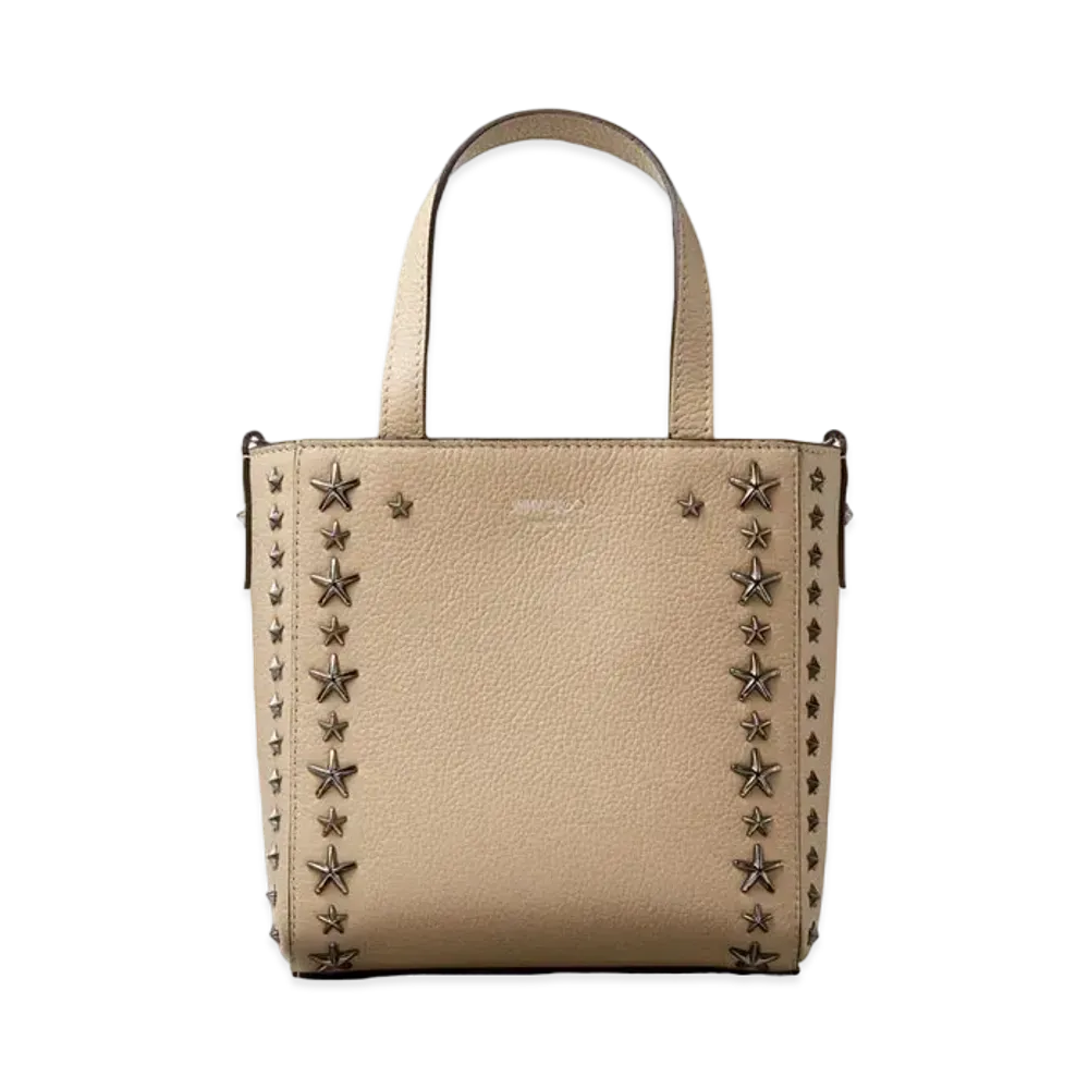 JIMMY CHOO MINI PEGASI Soft Grainy Curf Leather Mini Tote Bag With Star Studs "Barley"