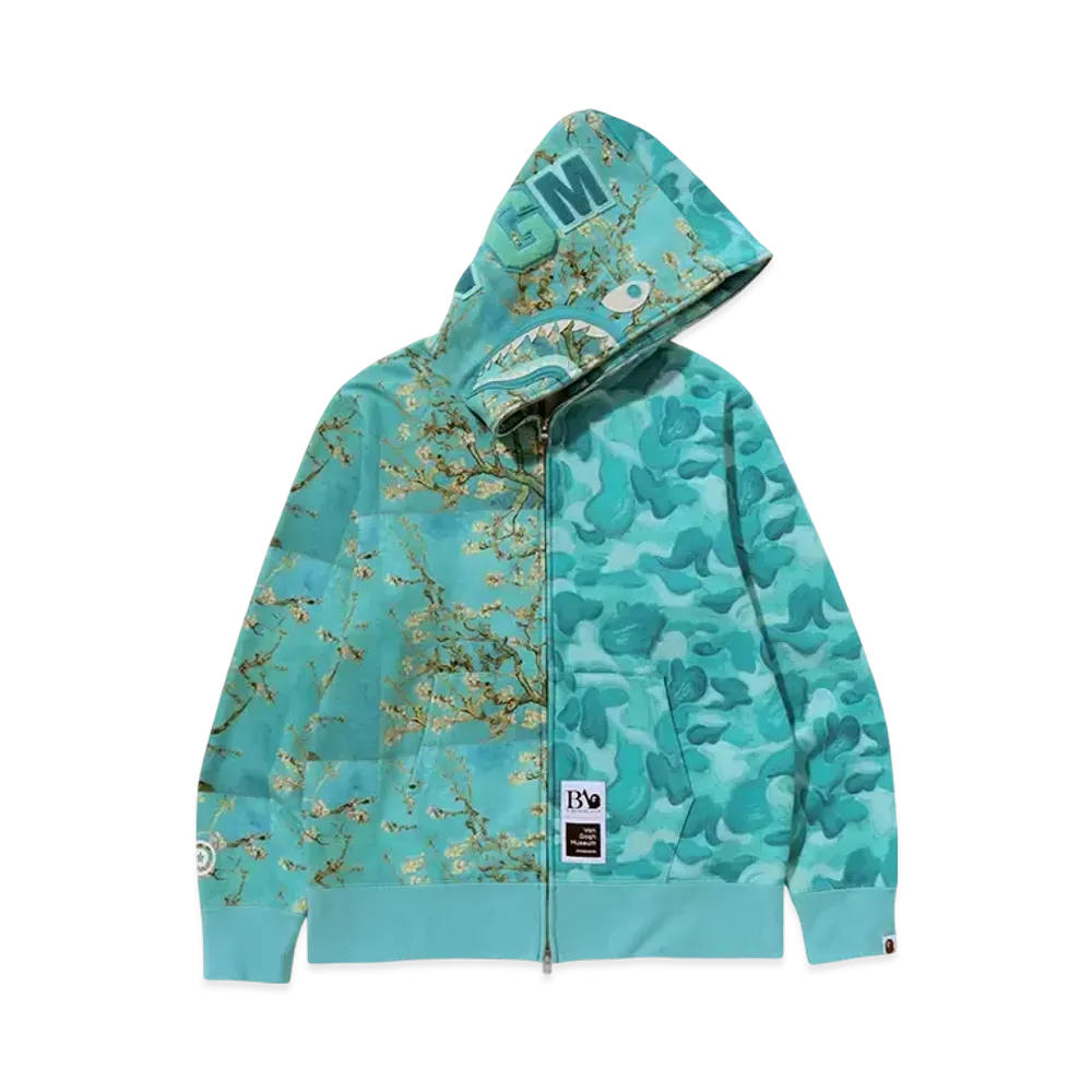 A BATHING APE x Van Gogh Museum Shark Full Zip Hoodie "Sax"