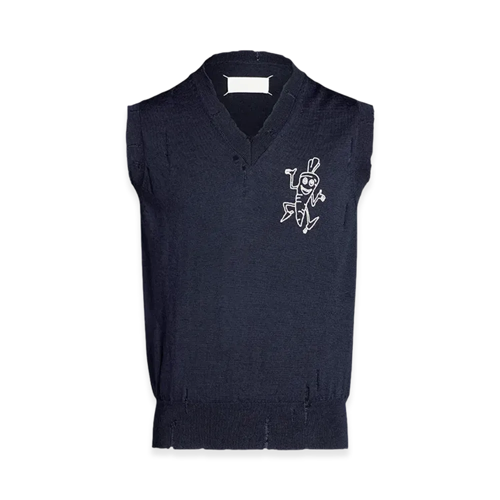 Maison Margiela Women's Embroidered Wool Vest "Navy"