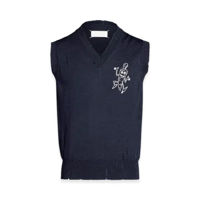 Maison Margiela Women's Embroidered Wool Vest "Navy"