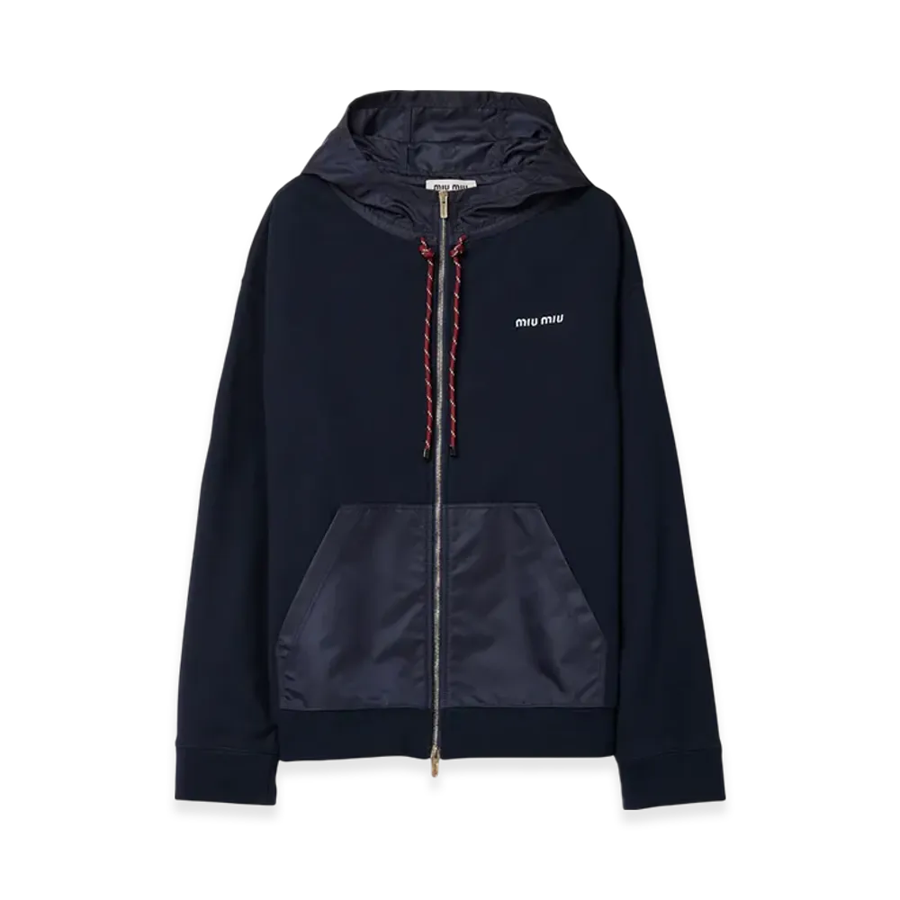 MIU MIU Women's Cotton Fleece Zip-Up Hoodie "Blue"