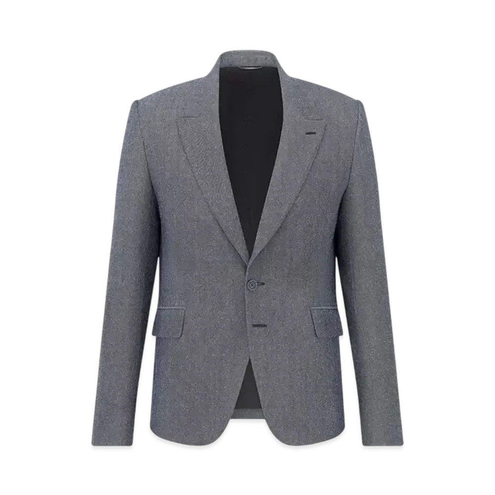 Dior Men's Jacket with Rounded Closure Virgin Wool and Silk Twill "Anthracite Gray"