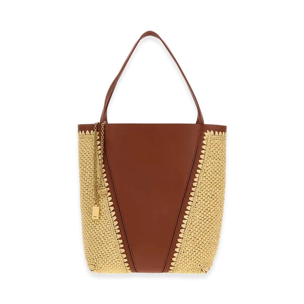 Chloe Women's Two-Tone Raffia And Leather Chloa Spin Shopping Bag "Brown/Beige"