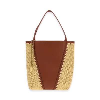 Chloe Women's Two-Tone Raffia And Leather Chloa Spin Shopping Bag "Brown/Beige"