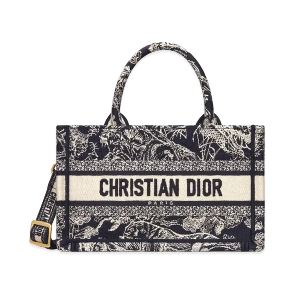 Dior Mini Dior Book Tote with Strap Toile de Jouy Reverse Embroidery "Blue"