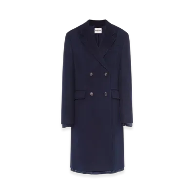 MIU MIU Women's Double Breasted Velour Coat "Blue"