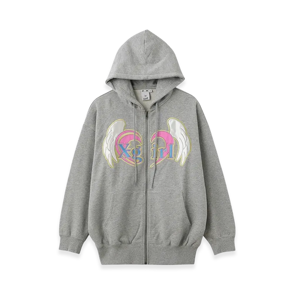 X-Girl Women's Heart And Wing Zip Up Sweat Hoodie "Ash"