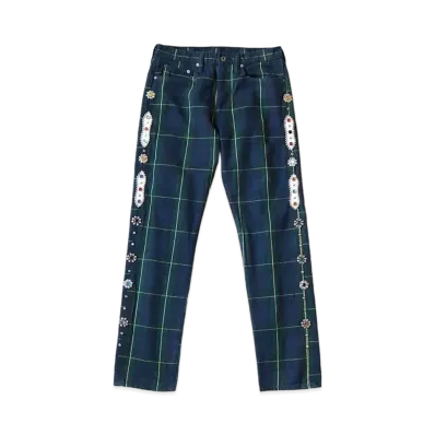 KAPITAL 11oz TARTAN CHECK 5P MONKEY CISCO(STUDS REMAKE ) "Green Yellow"