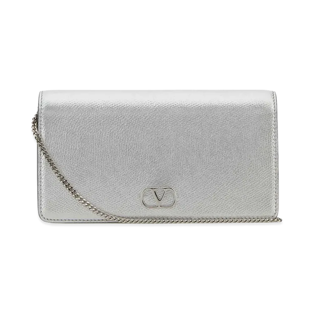 Valentino Women's Leather Vlogo Signature Crossbody Bag "Silver"