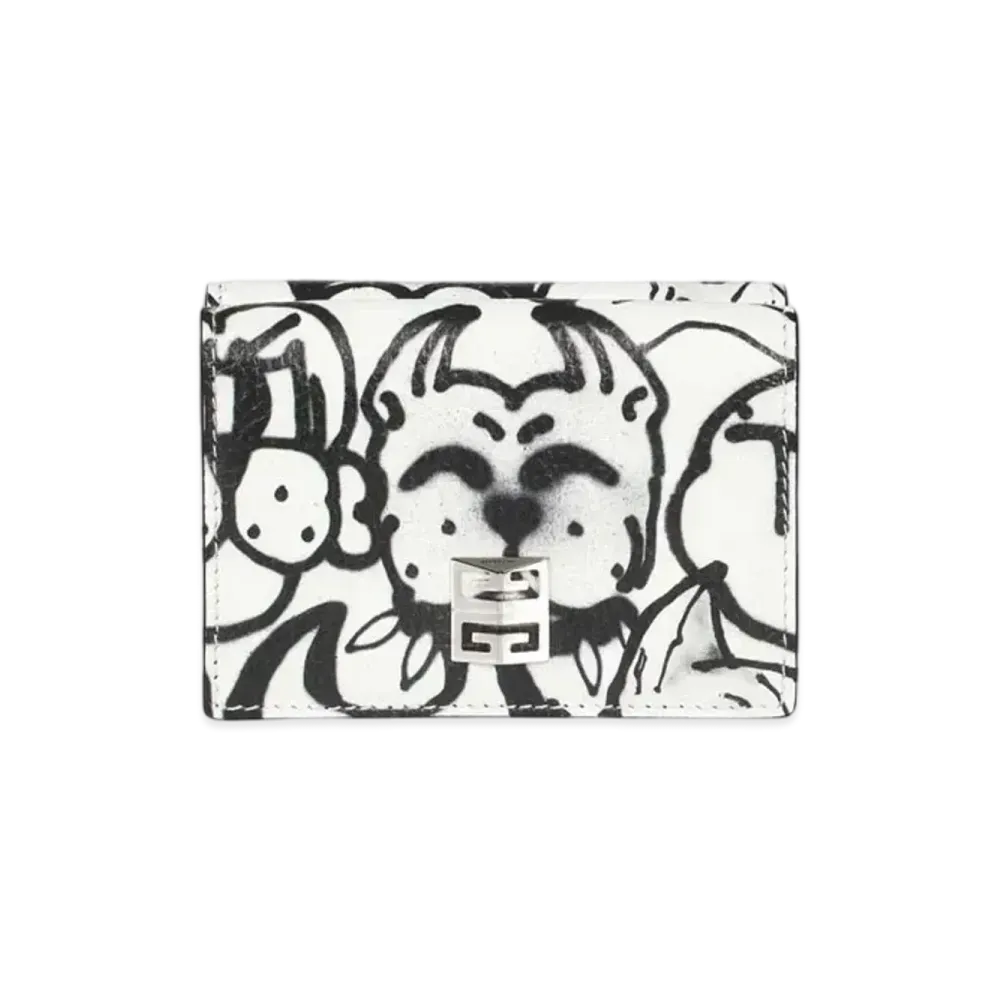 GIVENCHY 4G Compact Wallet With Tag Effect Prints "White/Black"