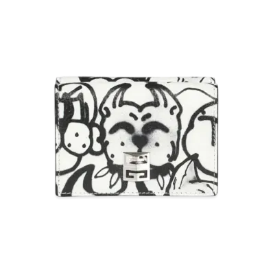 GIVENCHY 4G Compact Wallet With Tag Effect Prints "White/Black"