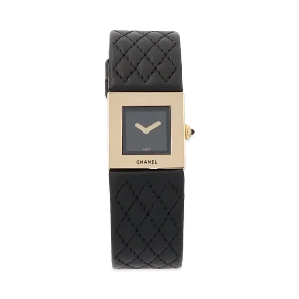 CHANEL Metalasse 19mm Yellow Gold and Leather "Black"