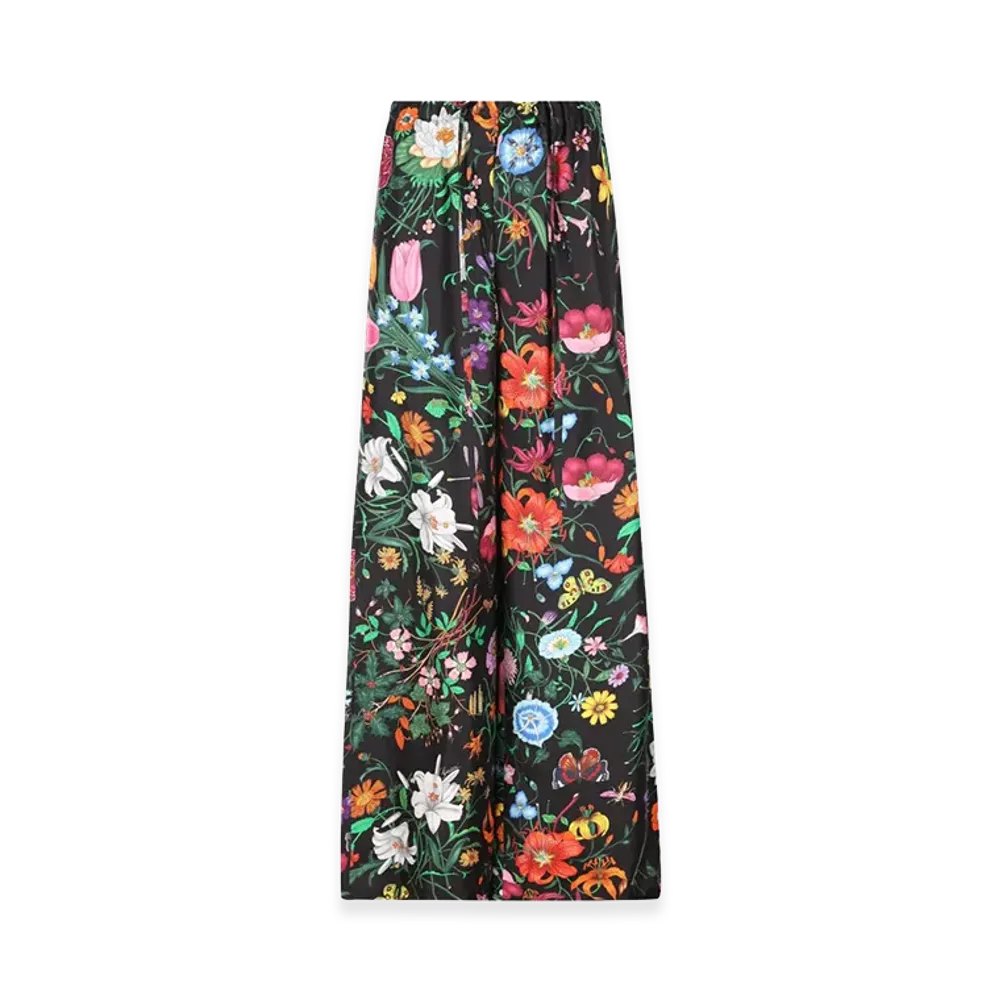 GUCCI Women's Printed Twill Wide-Leg Pant "Black"