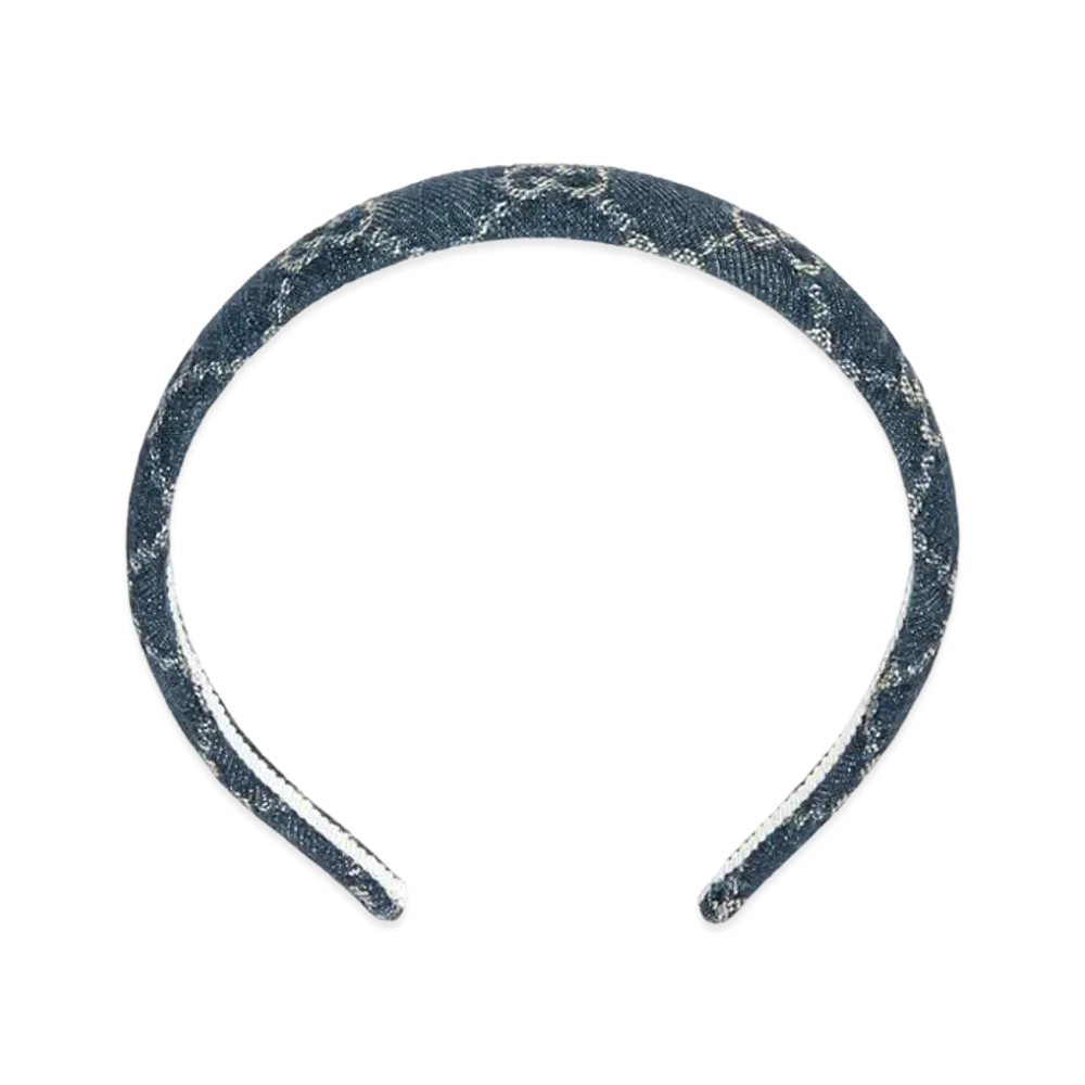 GUCCI Eco Washed Denim Hair Band "Blue/Ivory"