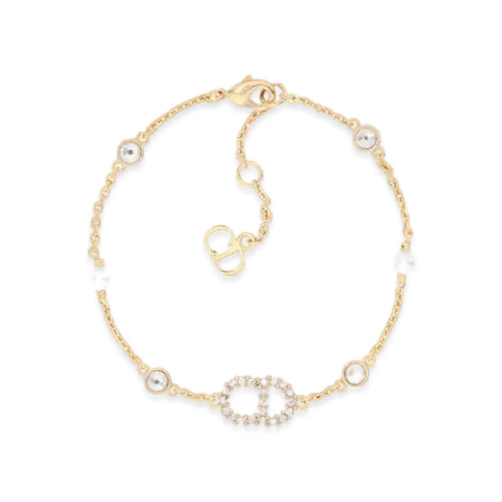 Dior Clair D Lune BRA Bracelet Gold-Finish Metal with White Resin Pearls and White Crystals