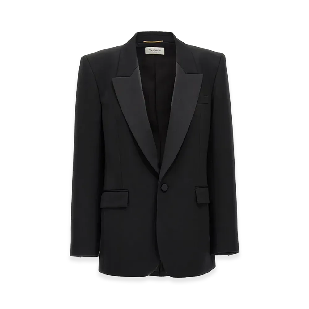 Saint Laurent Women's Grain De Poudre Smoking Jacket "Black"
