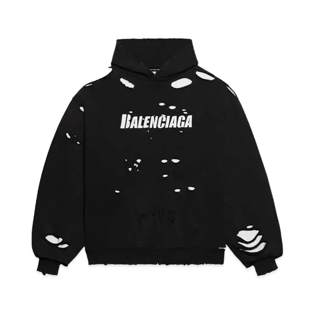 BALENCIAGA Caps Destroyed Hoodie "Black"