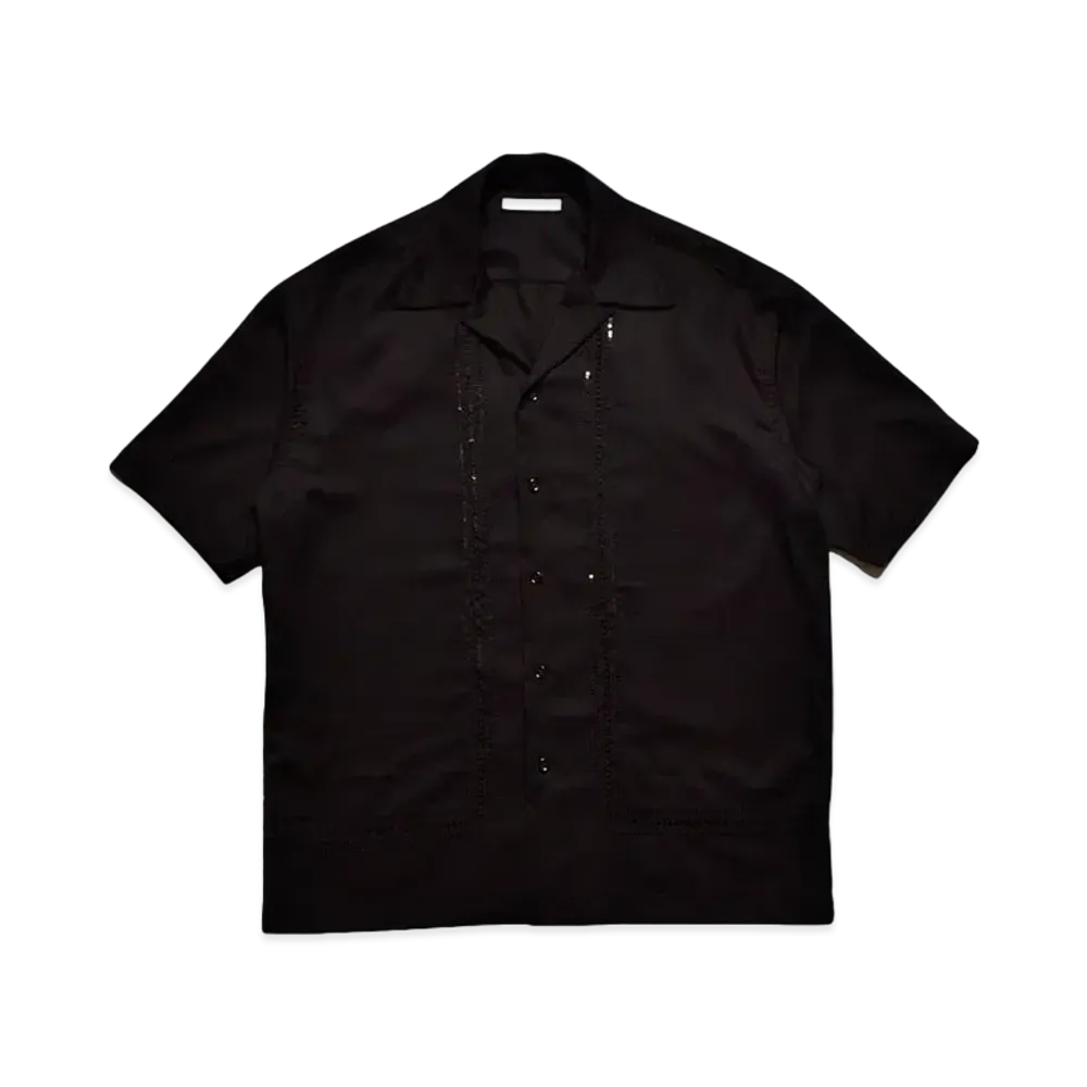 MINEDENIM Rayon Spangle Panel Line Open Collar SH "BLACK"