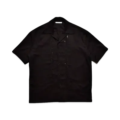 MINEDENIM Rayon Spangle Panel Line Open Collar SH "BLACK"