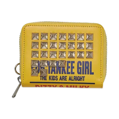 HYSTERIC GLAMOUR Women's DIZZY & MILKY Studded Round Zip Wallet "Yellow"