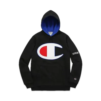 Supreme x Champion Satin Logo Hoodie "Black"