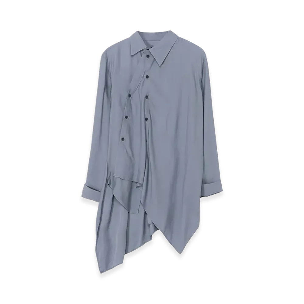 Yohji Yamamoto Ry Lawn Unbalance Draped Blouse "Light Blue"
