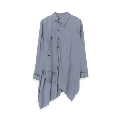 Yohji Yamamoto Ry Lawn Unbalance Draped Blouse "Light Blue"