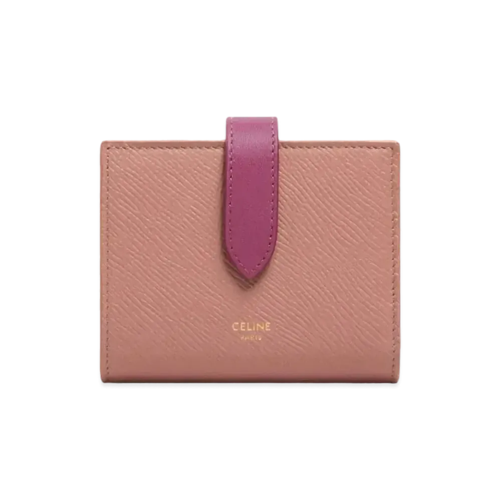 CELINE Small Strap Wallet in Bicolour Grained Calfskin "Antique Rose/Wild Berry"