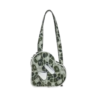 A BATHING APE Logo Heart Shape Bag "Green"