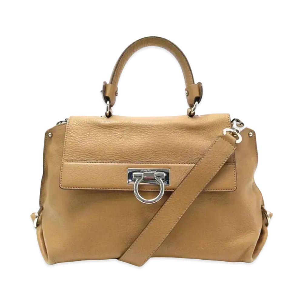 Salvatore Ferragamo Sofia Gancini Leather 2WAY Bag "Brown"