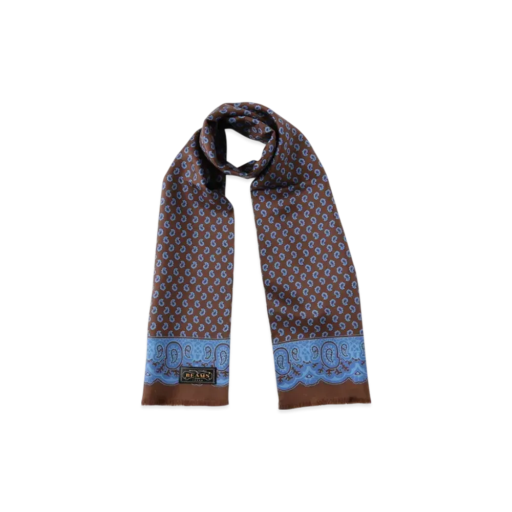 BEAMS Silk Stole Geometric Print "Brown"