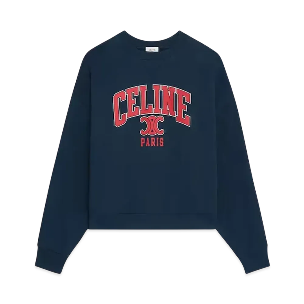 CELINE Women's Oversized CELINE Women's Sweatshirt in Cotton Fleece "Navy/Red/Off White"