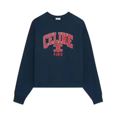 CELINE Women's Oversized CELINE Women's Sweatshirt in Cotton Fleece "Navy/Red/Off White"