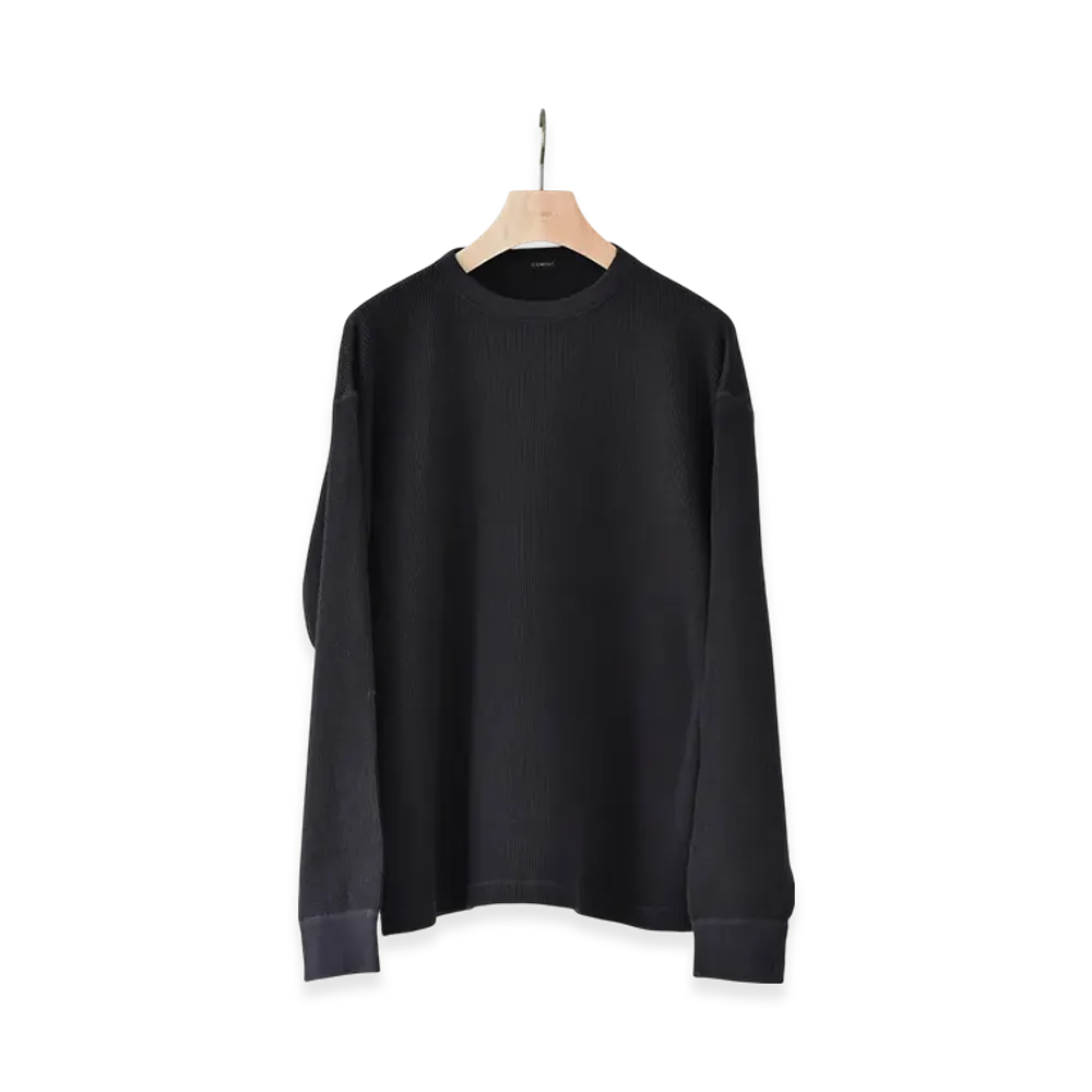 COMOLI Waffle L/S Crew "Black"