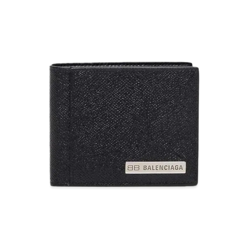 BALENCIAGA Men's Plate Square Folded Coin Wallet "Black"