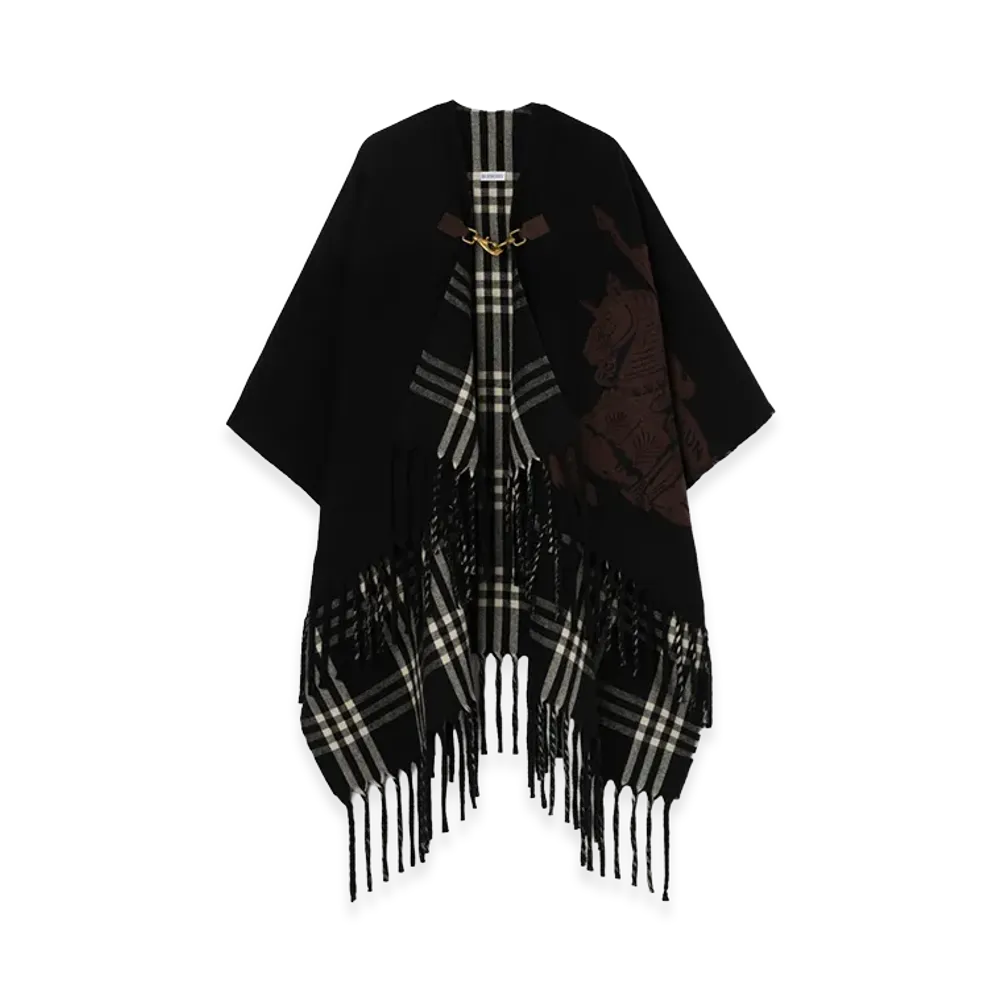Burberry Women's EKD Fil Coupe Wool Cape "Black/Calico Beige"