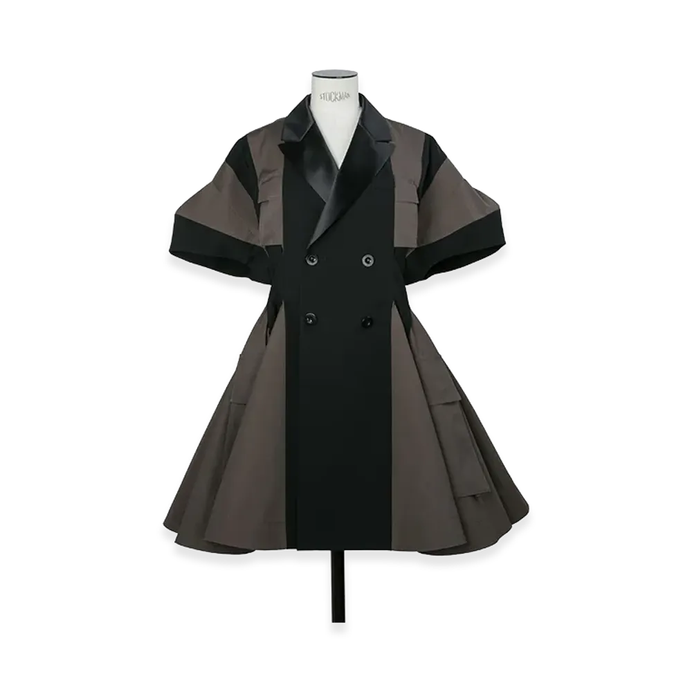 sacai Wool Suiting Dress "Black/Dark Khaki"