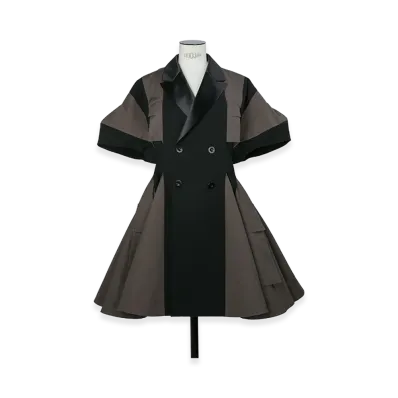 sacai Wool Suiting Dress "Black/Dark Khaki"